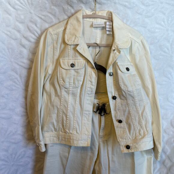 Liz Claiborne denim jacket and pants set white 100% cotton size M petite - Picture 3 of 7